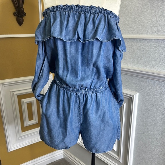 Soft Denim Off-Shoulder Denim Romper - Picture 1 of 14